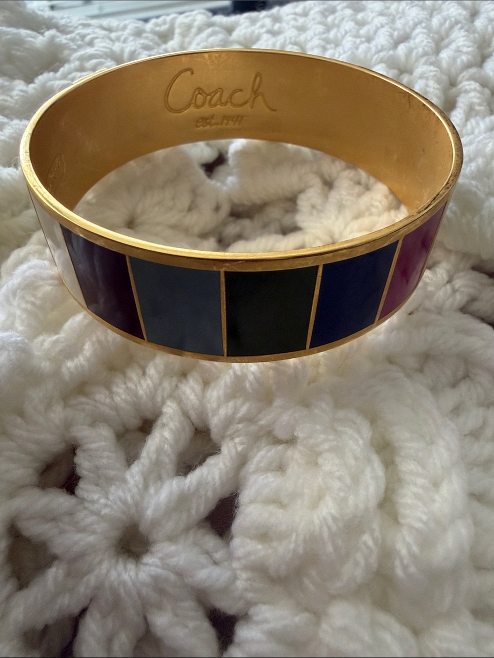 Coach Gold-Tone Enamel Bangle with Pink, Cream, Lime, Rust, and Brown Panels - Picture 4 of 5